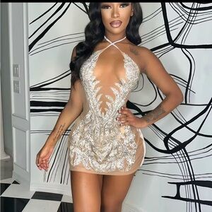 Stunning Silver Backless Mini Dress